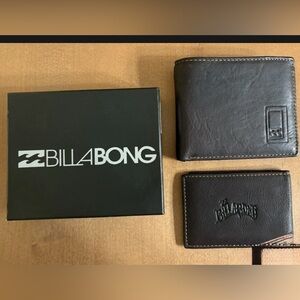 2 Piece Men’s Billabong Brown Leather Wallet with Box NWB